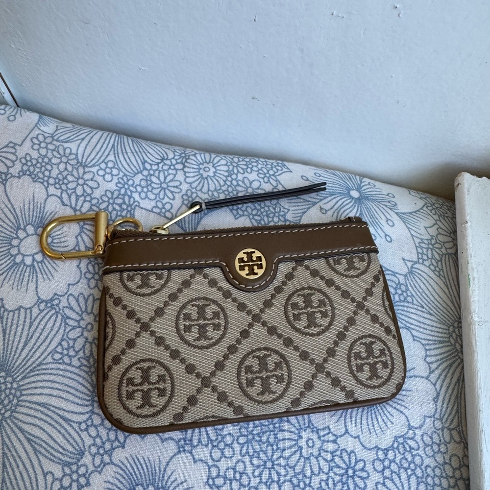 Tory Burch Beige and Brown Monogram Key Pouch